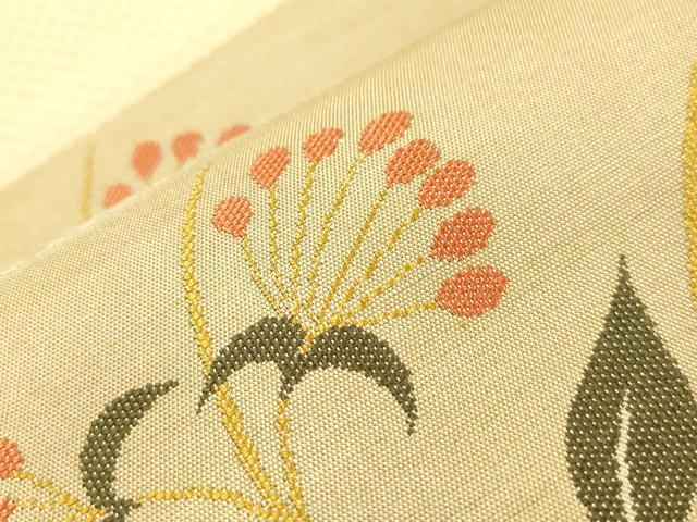 平和屋着物●六通柄袋帯　和紙　花鳥文　金糸　正絹　逸品　CABK8637dy
