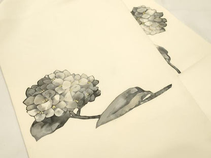 平和屋着物●塩瀬　九寸名古屋帯　ろうけつ染め　紫陽花　金彩　正絹　逸品　CABK8639dy
