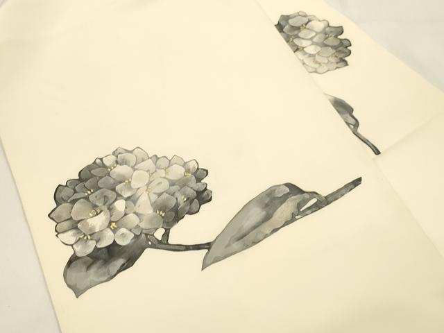 平和屋着物●塩瀬　九寸名古屋帯　ろうけつ染め　紫陽花　金彩　正絹　逸品　CABK8639dy