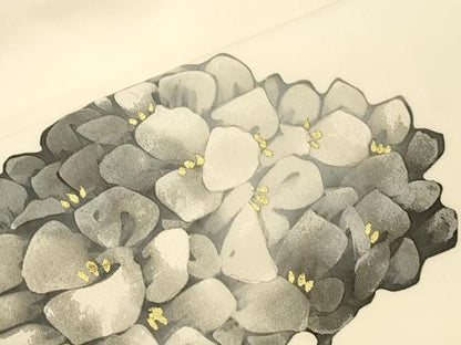 平和屋着物●塩瀬　九寸名古屋帯　ろうけつ染め　紫陽花　金彩　正絹　逸品　CABK8639dy