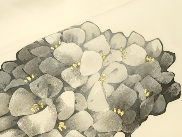 平和屋着物●塩瀬　九寸名古屋帯　ろうけつ染め　紫陽花　金彩　正絹　逸品　CABK8639dy