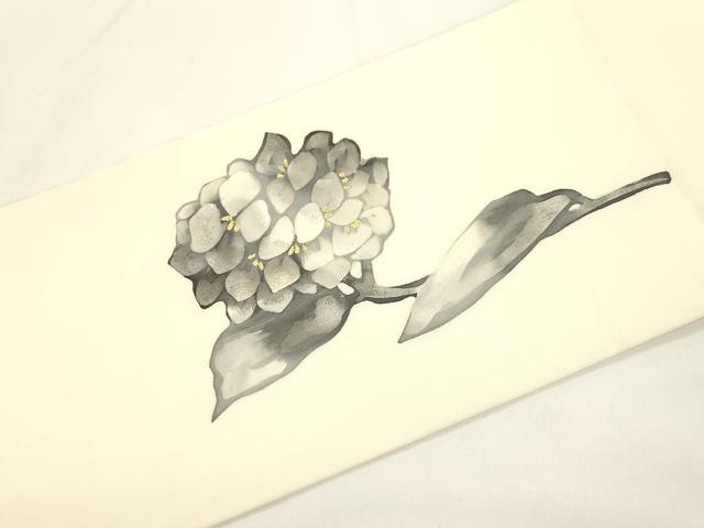 平和屋着物●塩瀬　九寸名古屋帯　ろうけつ染め　紫陽花　金彩　正絹　逸品　CABK8639dy