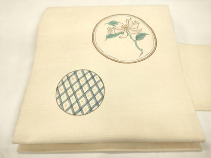 平和屋着物●九寸名古屋帯　手描き　草花丸文　正絹　逸品　CABK8640dy