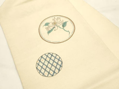 平和屋着物●九寸名古屋帯　手描き　草花丸文　正絹　逸品　CABK8640dy