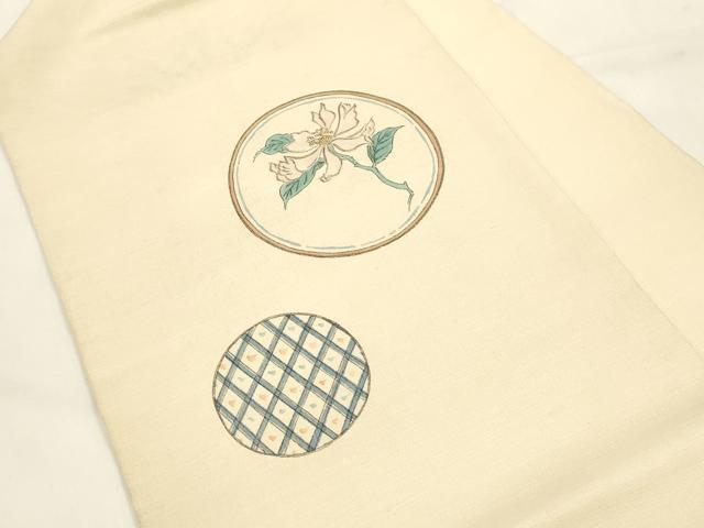 平和屋着物●九寸名古屋帯　手描き　草花丸文　正絹　逸品　CABK8640dy