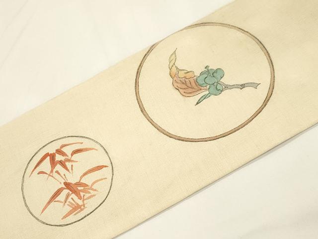 平和屋着物●九寸名古屋帯　手描き　草花丸文　正絹　逸品　CABK8640dy
