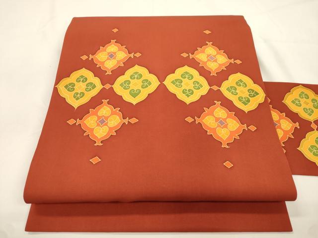 平和屋着物●塩瀬　九寸名古屋帯　幾何学文　正絹　逸品　CABK8641dy