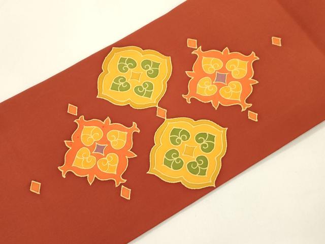 平和屋着物●塩瀬　九寸名古屋帯　幾何学文　正絹　逸品　CABK8641dy