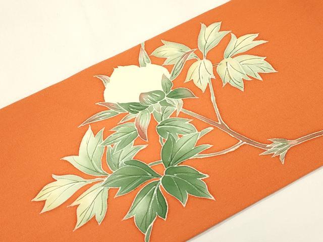 平和屋着物●塩瀬　九寸名古屋帯　手描き　草花文　正絹　逸品　CABK8647dy