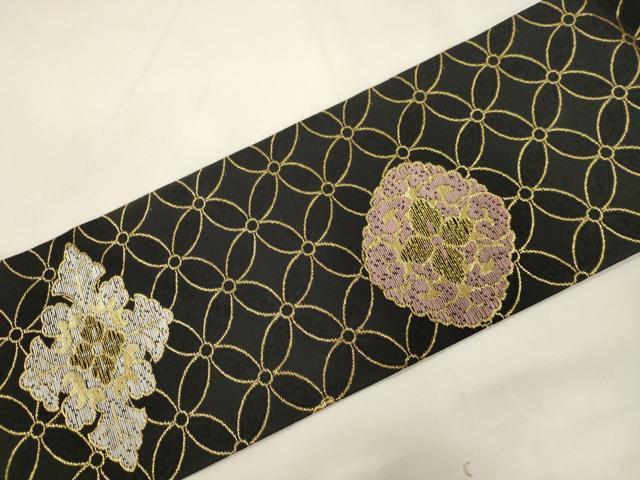 平和屋着物●九寸名古屋帯　七宝菱文　黒地　金糸　正絹　逸品　CABK8648dy