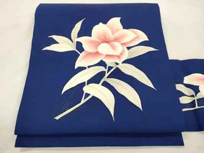 平和屋着物●塩瀬　九寸名古屋帯　手描き　草花文　金彩　正絹　逸品　CABK8649dy