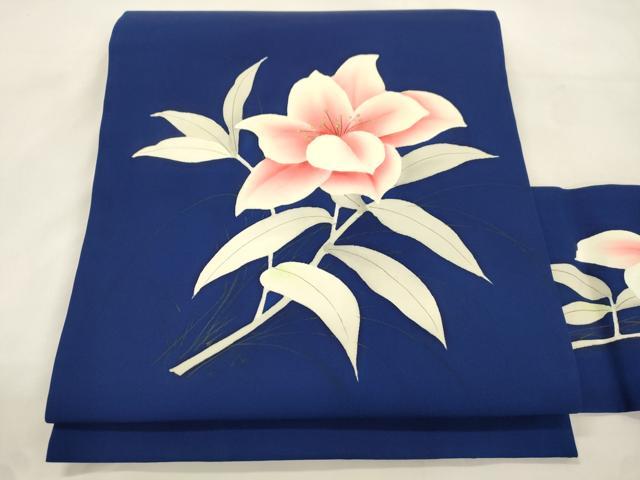 平和屋着物●塩瀬　九寸名古屋帯　手描き　草花文　金彩　正絹　逸品　CABK8649dy