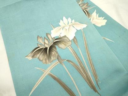 平和屋着物●塩瀬　九寸名古屋帯　手描き　草花文　金彩　正絹　逸品　CABK8651dy