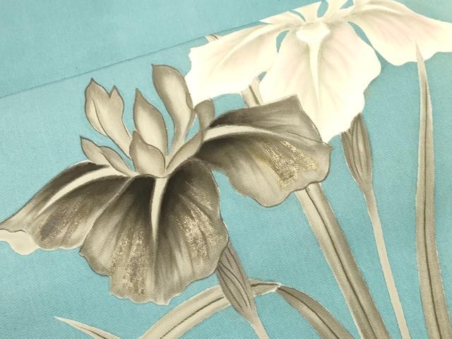 平和屋着物●塩瀬　九寸名古屋帯　手描き　草花文　金彩　正絹　逸品　CABK8651dy