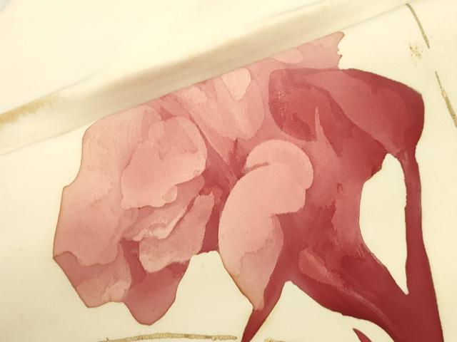平和屋着物●塩瀬　九寸名古屋帯　ろうけつ染め　幾何学花文　金彩　正絹　逸品　CABK8652dy