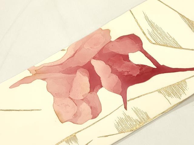 平和屋着物●塩瀬　九寸名古屋帯　ろうけつ染め　幾何学花文　金彩　正絹　逸品　CABK8652dy