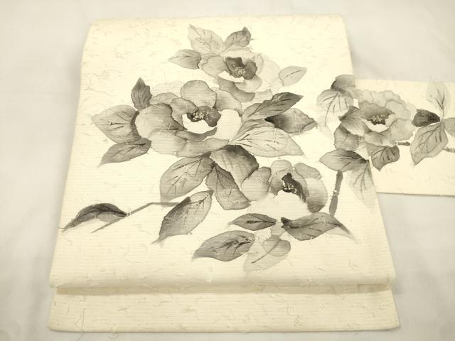 平和屋着物●九寸名古屋帯　作家物　髭紬　手描き　草花文　正絹　逸品　CABK8655dy