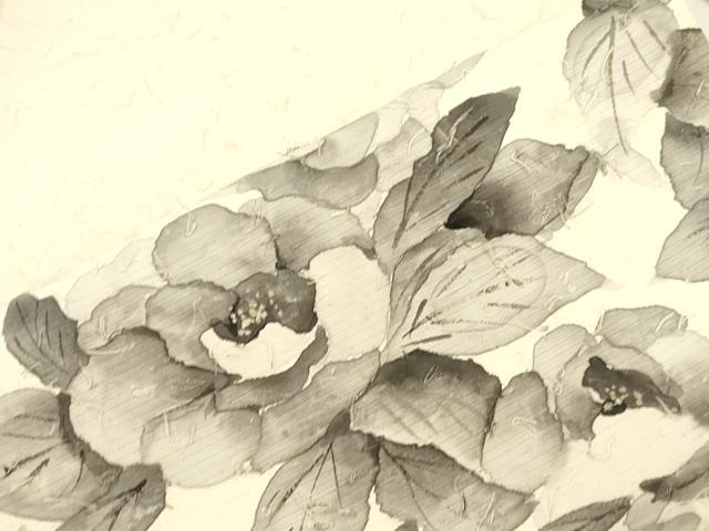 平和屋着物●九寸名古屋帯　作家物　髭紬　手描き　草花文　正絹　逸品　CABK8655dy