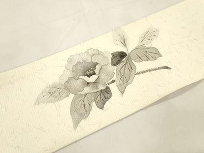 平和屋着物●九寸名古屋帯　作家物　髭紬　手描き　草花文　正絹　逸品　CABK8655dy