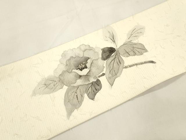 平和屋着物●九寸名古屋帯　作家物　髭紬　手描き　草花文　正絹　逸品　CABK8655dy
