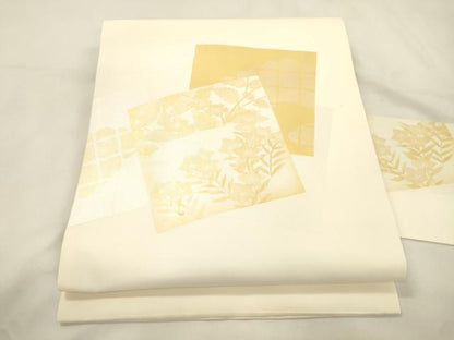 平和屋着物●塩瀬　九寸名古屋帯　色紙重ね草花文　金銀彩　正絹　逸品　CABK8656dy