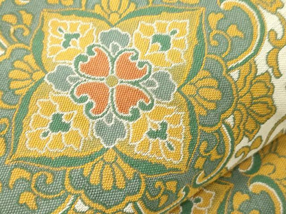 平和屋着物●全通柄九寸名古屋帯　紹巴　幾何学花文　正絹　逸品　CABK8657dy
