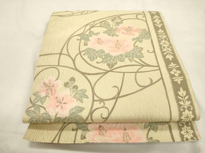 平和屋着物●本場筑前博多織　八寸名古屋帯　草花文　正絹　逸品　CABK8658dy
