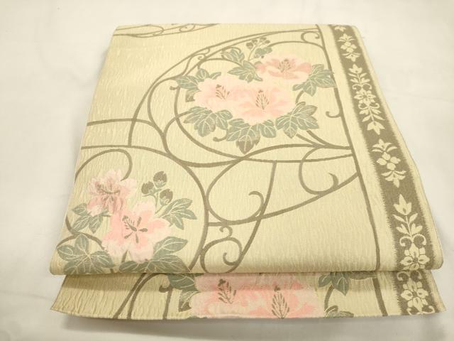 平和屋着物●本場筑前博多織　八寸名古屋帯　草花文　正絹　逸品　CABK8658dy