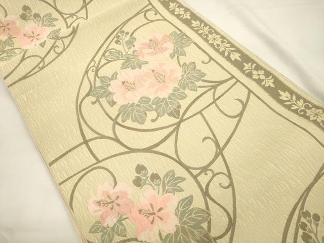 平和屋着物●本場筑前博多織　八寸名古屋帯　草花文　正絹　逸品　CABK8658dy