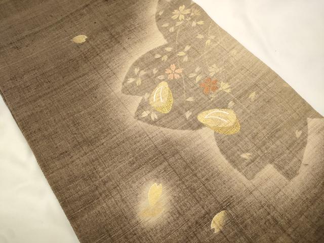 平和屋着物●インド・アッサム　野蚕糸　手織　ムガシルク　太鼓柄袋帯　竹屋町刺繍　下駄　舞桜文　金糸　正絹　逸品　CABK8661dy