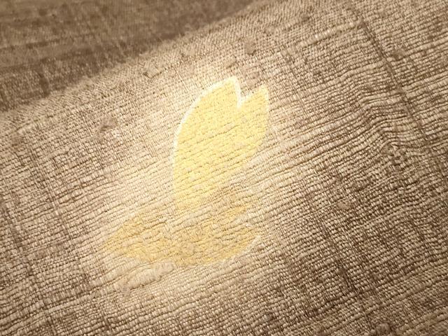 平和屋着物●インド・アッサム　野蚕糸　手織　ムガシルク　太鼓柄袋帯　竹屋町刺繍　下駄　舞桜文　金糸　正絹　逸品　CABK8661dy