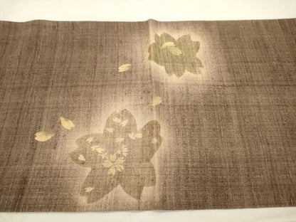 平和屋着物●インド・アッサム　野蚕糸　手織　ムガシルク　太鼓柄袋帯　竹屋町刺繍　下駄　舞桜文　金糸　正絹　逸品　CABK8661dy