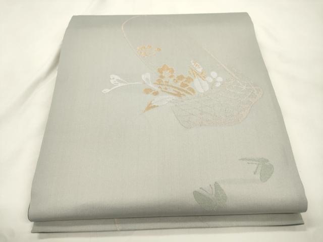 平和屋着物●世界的人形師　辻村寿三郎　ジュサブロー　六通柄袋帯　舞蝶花籠文　金糸　正絹　逸品　CABK8664dy