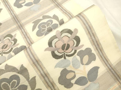 平和屋着物●六通柄袋帯　紬地　草花文　正絹　逸品　CABK8668dy