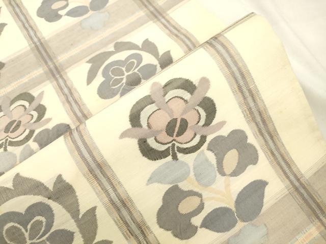 平和屋着物●六通柄袋帯　紬地　草花文　正絹　逸品　CABK8668dy