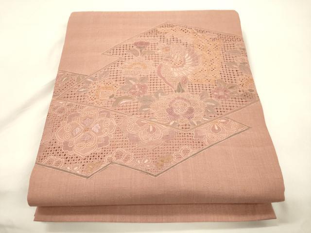 平和屋着物●中国三大刺繍　スワトウ刺繍　相良刺繍　総刺繍　太鼓柄袋帯　紬地　更紗花文　正絹　逸品　CABK8671dy