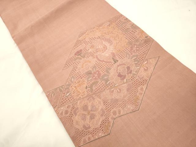 平和屋着物●中国三大刺繍　スワトウ刺繍　相良刺繍　総刺繍　太鼓柄袋帯　紬地　更紗花文　正絹　逸品　CABK8671dy