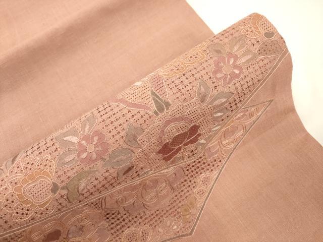 平和屋着物●中国三大刺繍　スワトウ刺繍　相良刺繍　総刺繍　太鼓柄袋帯　紬地　更紗花文　正絹　逸品　CABK8671dy