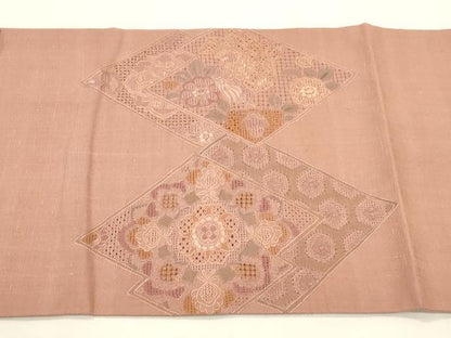平和屋着物●中国三大刺繍　スワトウ刺繍　相良刺繍　総刺繍　太鼓柄袋帯　紬地　更紗花文　正絹　逸品　CABK8671dy