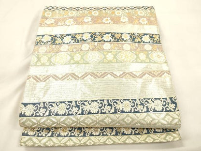平和屋着物●六通柄袋帯　横段花文　金銀糸　正絹　逸品　CABK8672dy