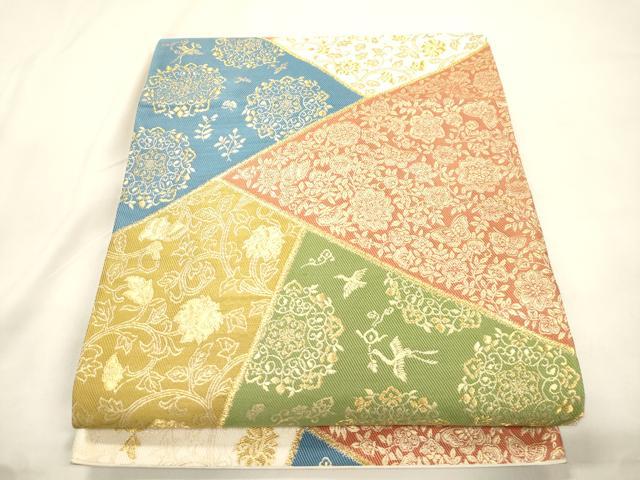 平和屋着物●六通柄袋帯　切嵌花鳥文　金糸　正絹　逸品　CABK8673dy