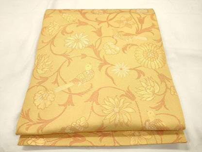 平和屋着物●織物一筋名門　織悦　全通柄　本袋帯　花鳥文　金糸　正絹　逸品　CABK8675dy