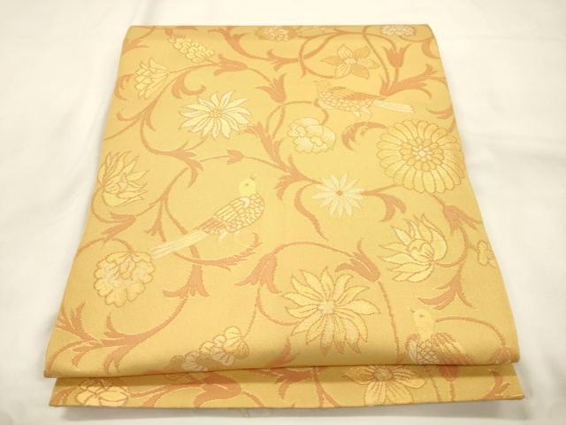 平和屋着物●織物一筋名門　織悦　全通柄　本袋帯　花鳥文　金糸　正絹　逸品　CABK8675dy