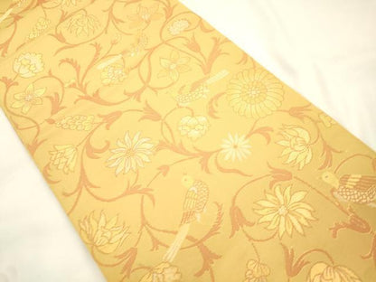 平和屋着物●織物一筋名門　織悦　全通柄　本袋帯　花鳥文　金糸　正絹　逸品　CABK8675dy