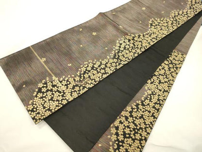平和屋着物●染色作家　斉藤三才　六通柄袋帯　舞桜文　金糸　正絹　逸品　CABK8679dy