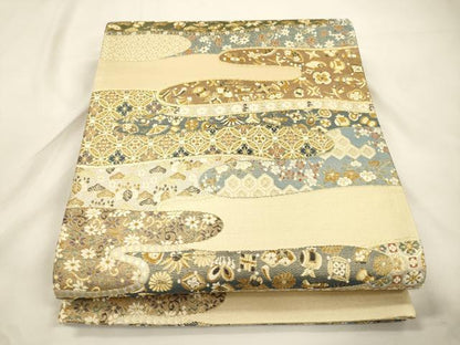 平和屋着物▼六通柄袋帯　九百口錦　宝尽くし　金糸　正絹　逸品　CABK8681dy
