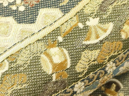 平和屋着物▼六通柄袋帯　九百口錦　宝尽くし　金糸　正絹　逸品　CABK8681dy