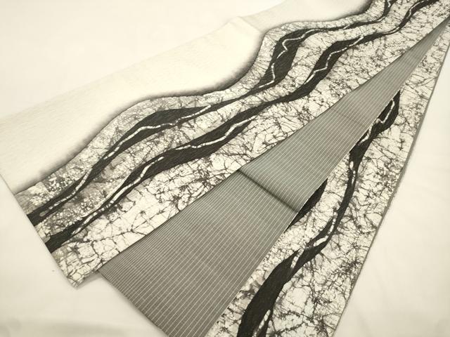 平和屋着物●両面　全通柄袋帯　霞文　銀通し地　正絹　逸品　CABK8683dy