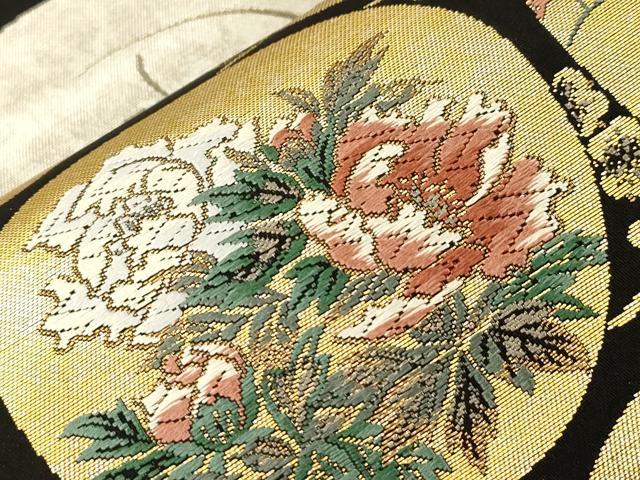 平和屋着物●六通柄袋帯　唐織　風神雷神　黒地　金銀糸　正絹　逸品　CABK8688dy