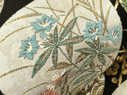 平和屋着物●六通柄袋帯　唐織　風神雷神　黒地　金銀糸　正絹　逸品　CABK8688dy